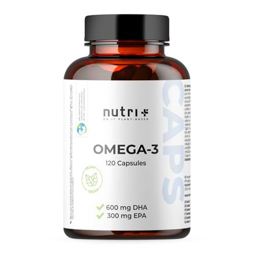 nutri + Vegan Omega 3-120 cápsulas - 2000 mg de aceite de algas de alta dosis con 600 mg de DHA 300 mg de EPA