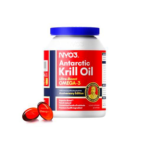 NYO3 Aceite de Krill 1000 mg Omega 3 EPA &amp; DHA, aceite de krill antártico puro con astaxantina