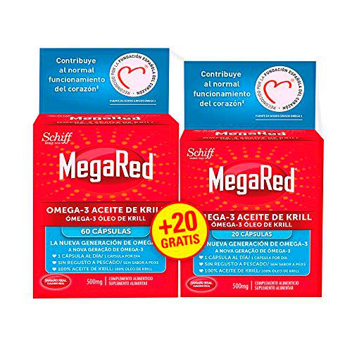 Megared Omega 3 - Aceite de Krill Complemento Alimenticio sin Regusto a Pescado 60 + 20 cápsulas gratis