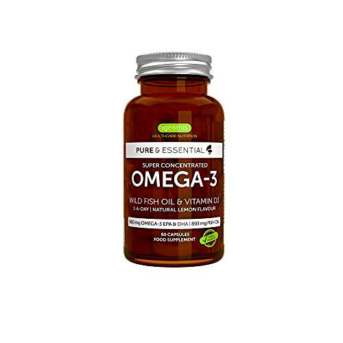 Pure &amp; Essential Aceite de Pescado Salvaje Omega-3 410 mg EPA y 250 mg DHA por cápsula y Vitamina D3