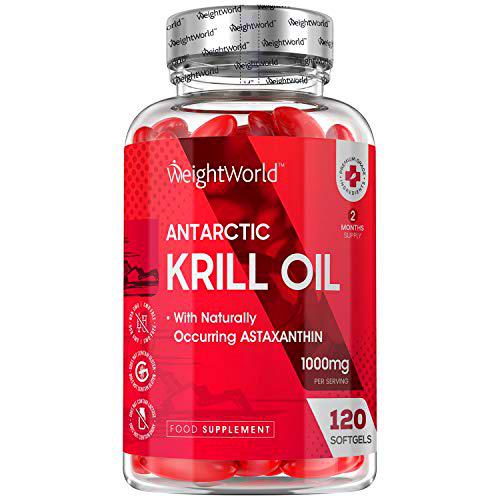Aceite de Krill Antártico 1000 mg 120 Cápsulas - Potente Fuente de Ácidos Grasos Omega 3