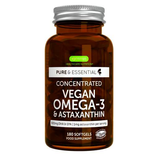 Pure & Essential Omega3 Vegano, 1344 mg de Aceite de Algas (DHA + EPA
