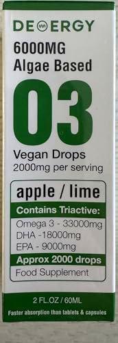 Omega 3 Vegano en Gotas Solubles 2000mg Aceite de Alga Sumplemento Alta Concentración (DHA + EPA 600 mg) 2000 gotas clínicamente probadas antioxidante