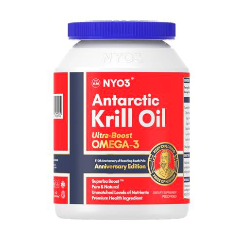 NYO3 Aceite de Krill en 90 Cápsulas Krill Oil Puro Noruega 270mg Omega 3 Krill Aceite de Pescado Puro 150mg de EPA 70mg de DHA