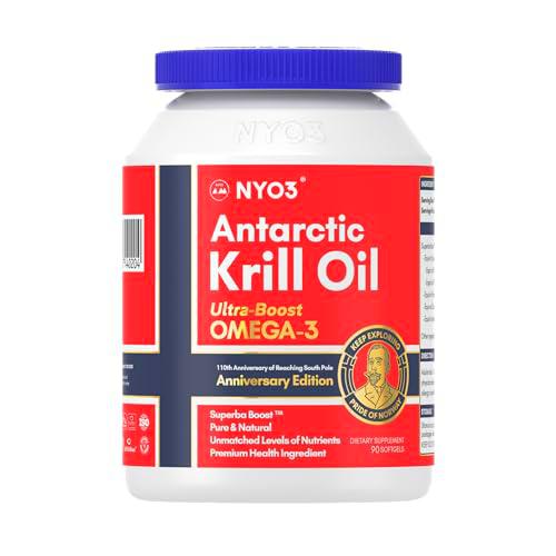 NYO3 Aceite de Krill en 90 Cápsulas Krill Oil Puro Noruega 270mg Omega 3 Krill Aceite de Pescado Puro 150mg de EPA 70mg de DHA
